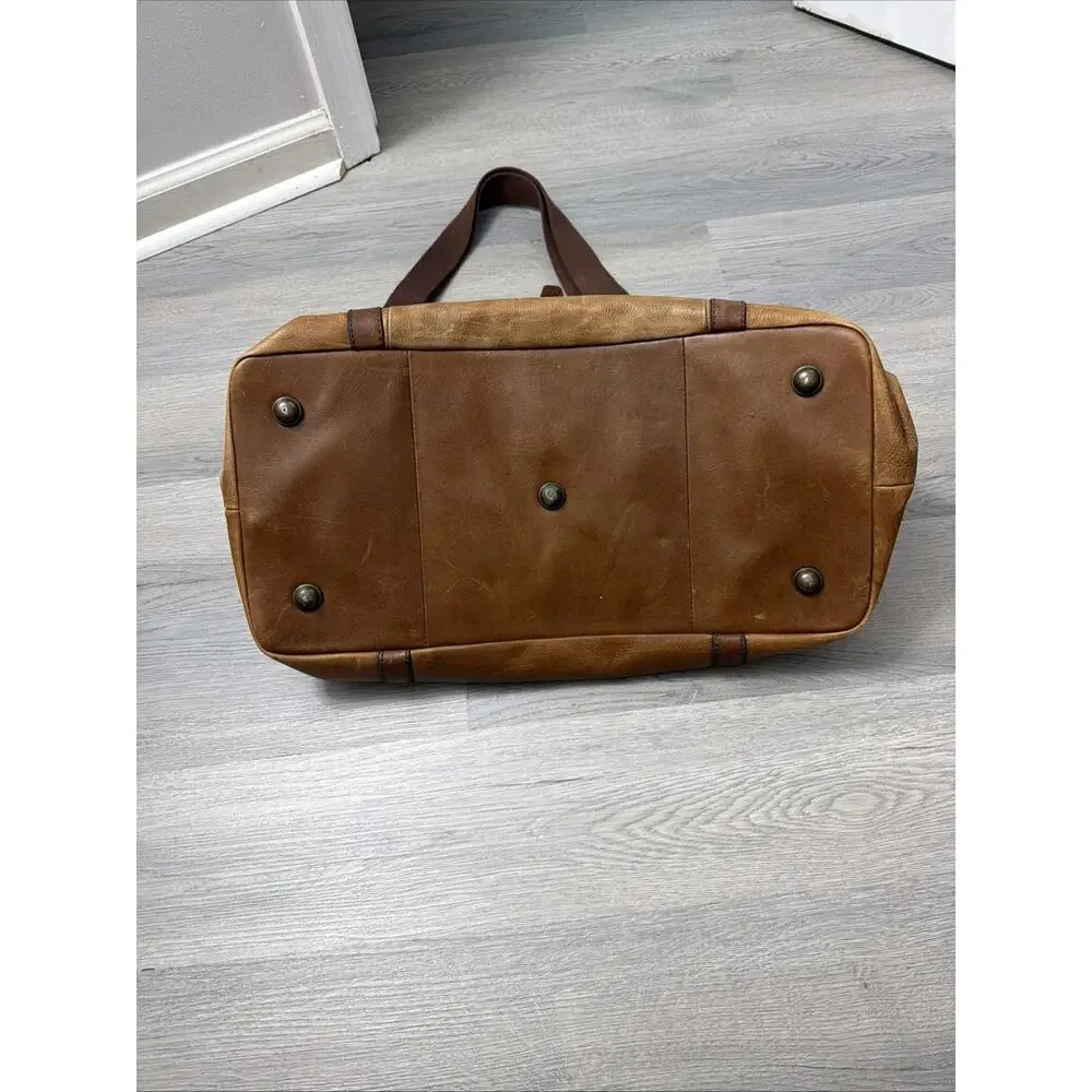 Fossil Cognac Brown Leather Weekender Duffel Bag Travel Luggage Overnight